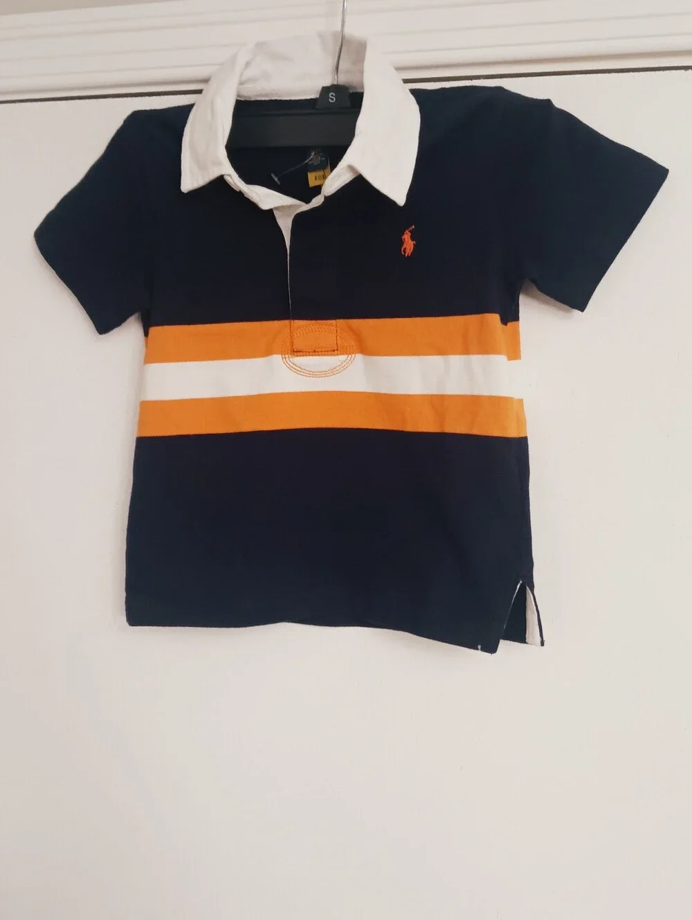 Ralph Lauren Navy Rugby Polo with Orange & White Chest Stripes Toddlers Size 2t